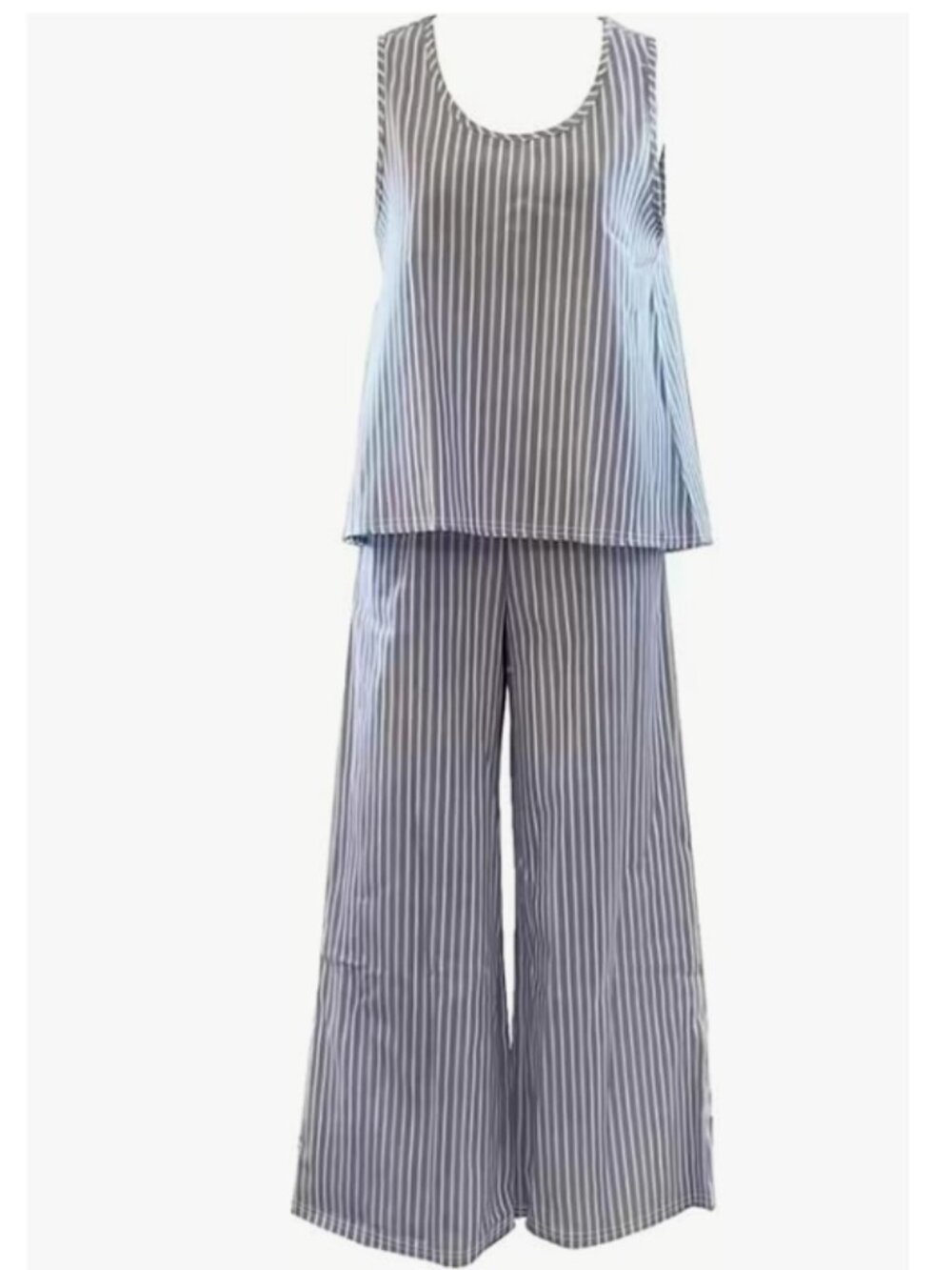 2 Piece Lounge Set - Sleeveless Striped Tank Top Wide Leg Pants Size Small NIP - Picture 2 of 7